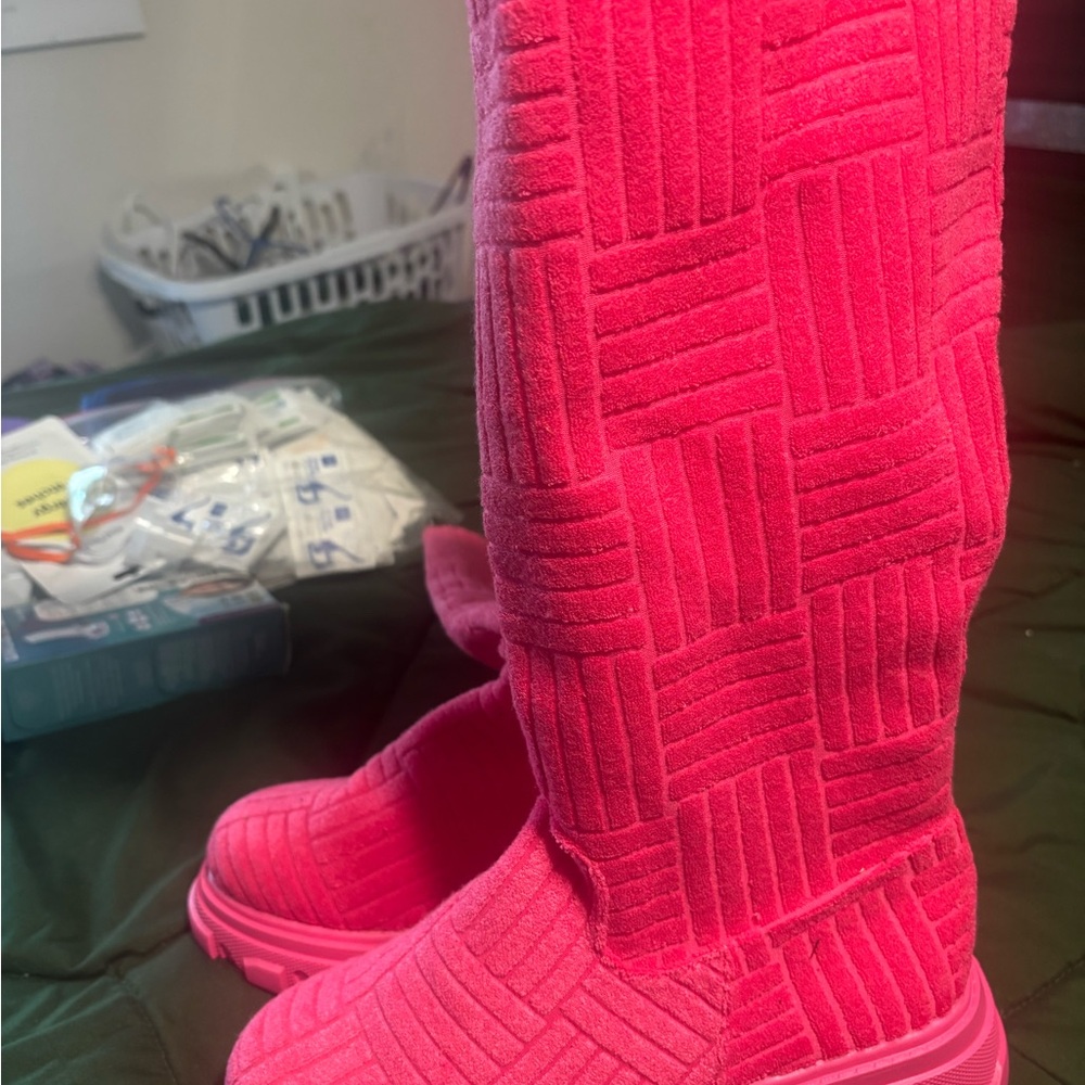 Vibrant Pink Textured Boots